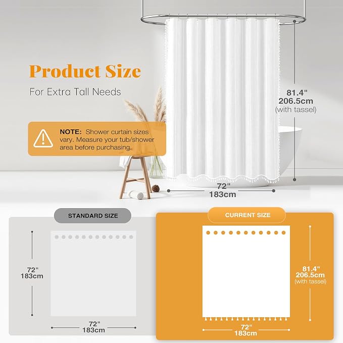 72 x 80 Boho Famrhouse Linen Heavy Duty Cloth Shower Curtain, 330GSM Linen Blend - Image 3