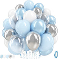 Blue and White Balloons, 12 Inch Baby Pastel Light Blue White Metallic Silver by TAOYE