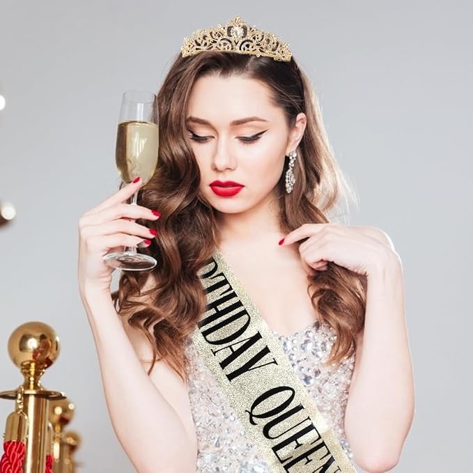 COCIDE Birthday Decorations for Women Sash and Tiara Crown for Party Gold | - Image 4