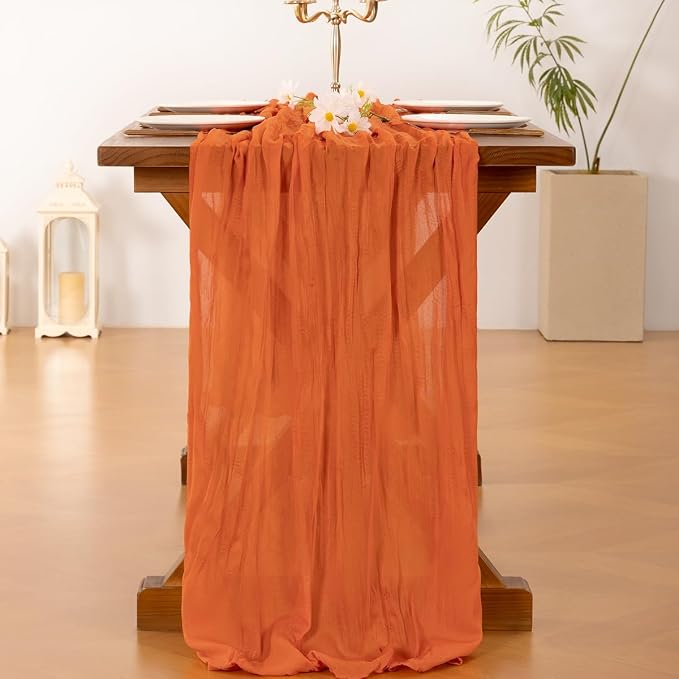 Cheesecloth Table Runner Summer Boho Wedding Birthday Party Home Decor | Orange - Image 3