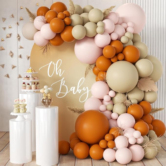 Burnt Orange Boho Balloon Arch Kit, Pastel Brown Macaron Pink Balloons | 155 by MEBAY