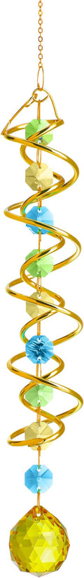 20.5in Yellow Crystal Gazing Ball Spiral Wind Spinner Suncatcher Decor | Yellow by HDHYALINEDORA