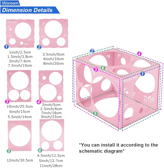 Worown 18 Holes Large Collapsible Pink Plastic Balloon Sizer Box, 1-12 Inch - Image 3