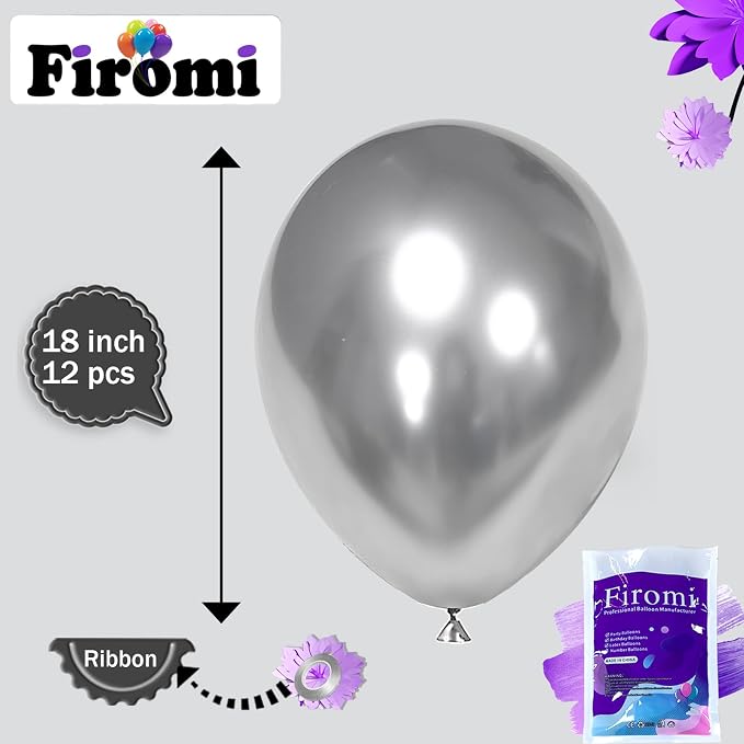Firomi Metallic Chrome Big Silver Balloons 18-inch 12 Pack | Large Helium Shiny - Image 2