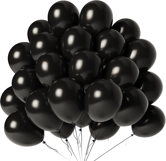 Black Balloons 100 Pack 12 Inch Shiny Metallic Black Extra Thick Latex Party by LYNSP