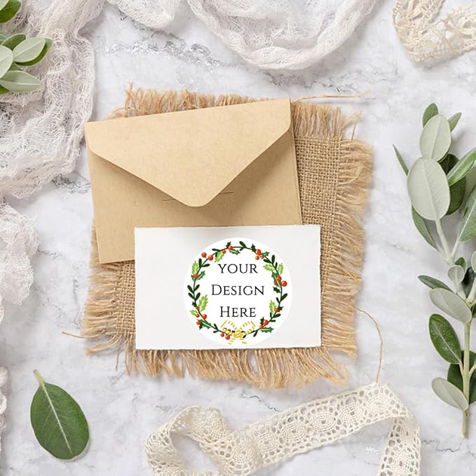 100-1000pcs Custom Stickers Merry Christmas Stickers Personalized Labels Adhesive Xmas Decorative Envelope Seals Stickers for Cards Gift Boxes (Round Kraft -5)