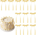 30 Pack Bow Cake Toppers Champagne Gold Ribbon Bows by NatNarr