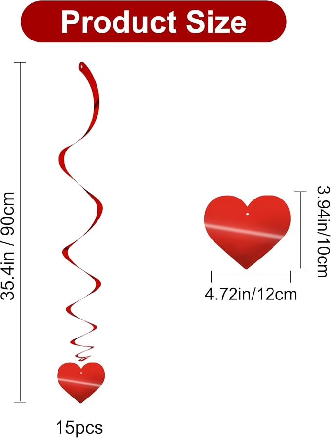 BEISHIDA Red Heart Hanging Swirl Valentine Day Decoration Pre-Strung Hanging - Image 2
