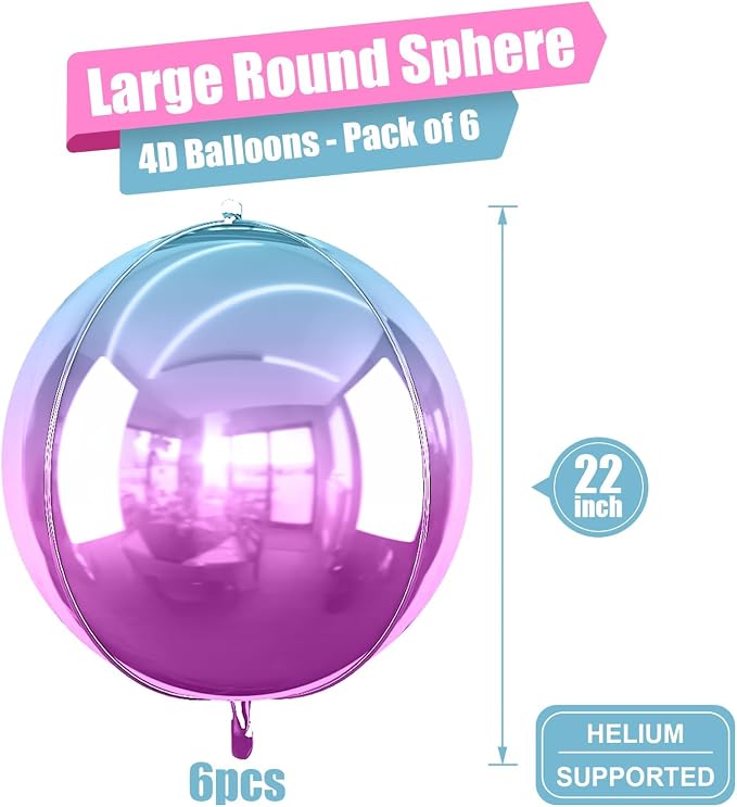 6Pcs Gradient Purple Round Foil Balloons, Metallic Purple Foil Balloon - Image 2