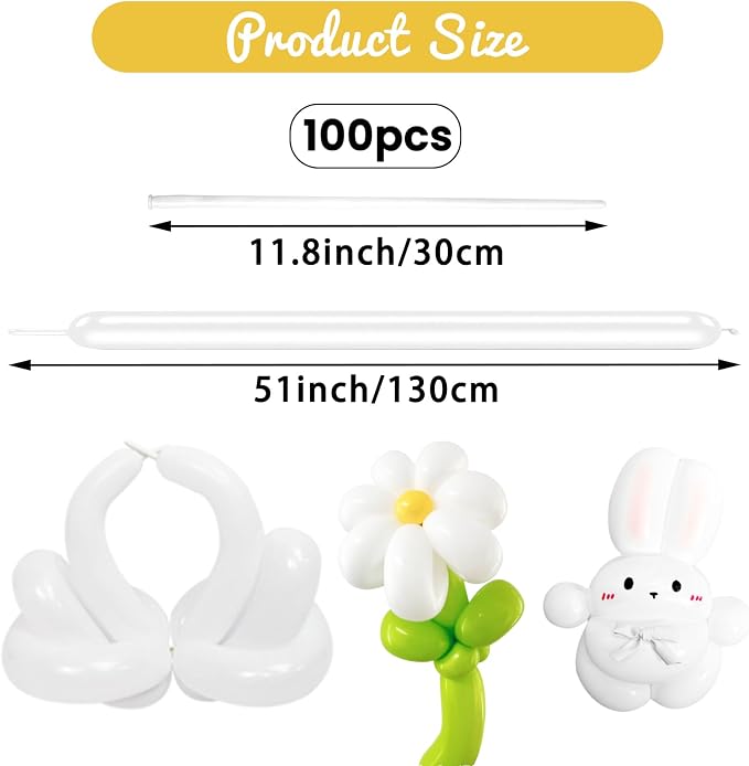 100Pcs White 260 Balloons, Skinny Long Balloon - Image 2