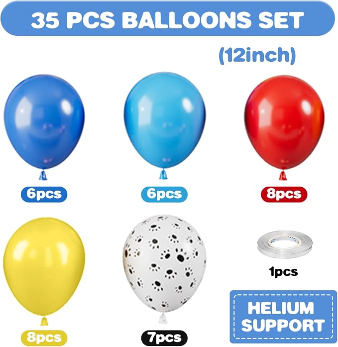 Paw Balloons, 12 Inch Yellow Blue and Red Balloons - Image 2