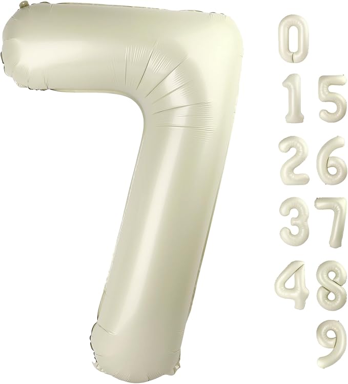 7 Balloon Number 40 Inch Cream Balloons by Mluchee