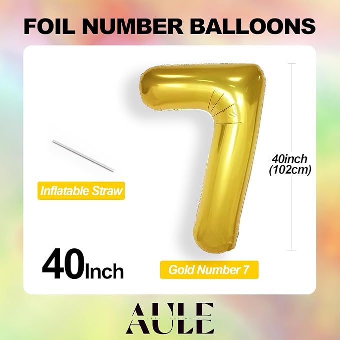 AULE 40 Inch Gold 7 Balloon Number Foil 0-9 Birthday Big Numbers | Birthday - Image 4