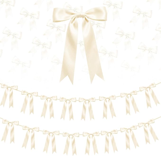 2 Strings Cream Bow Garland Banner Decorations by HILAVO