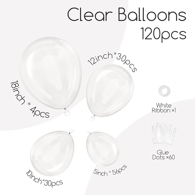 Awenztech 122pcs Clear Balloons, 18 12 10 5 inch Transparent Balloons Different - Image 4