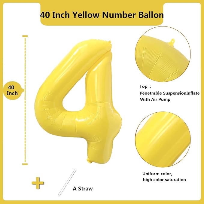 40 inch Yellow Number Balloon Giant Foil Helium Balloons Number 4 Balloon - Image 2