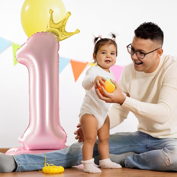 42 Inch Crown Pink Number Balloon, Number 1 Balloon - Image 3