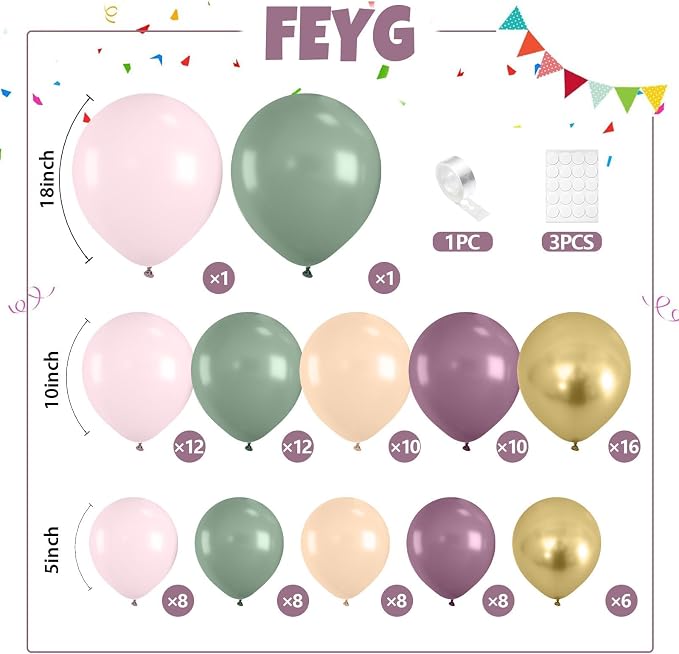 Dusty Green Purple Pink Balloon Arch Kit, Pastel Balloons Garland Party - Image 2
