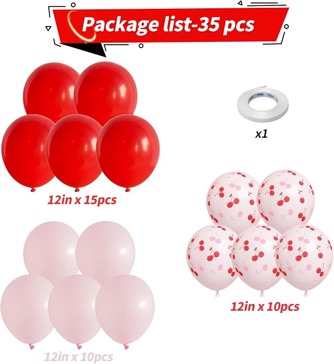 Cherry Balloons, 12 Inch Red and Pink Balloons Cherry on Top Balloon Pastel - Image 2