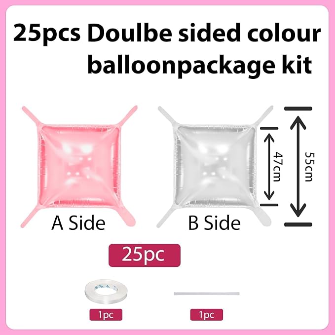 Pearl Pink and Silver Double Sided Square Foil Balloons Wall, 19 Inches Pink - Image 2