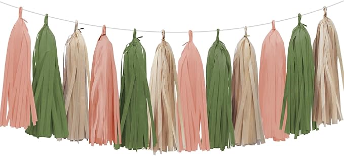 Retro Pink Sage Green Tassel Garland by Aonor