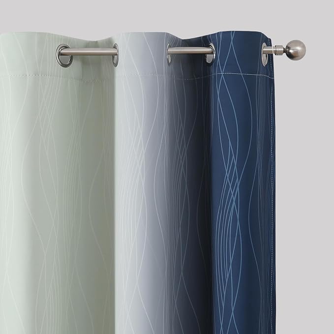 Navy Blue and Sage Green Ombre Blackout Curtains - Image 4