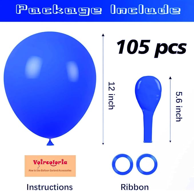 Voircoloria 105pcs Blue Party Latex Balloons, 12inch | - Image 2