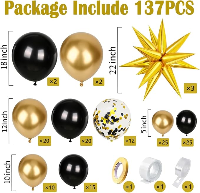 KARLURE Black Gold Balloons Arch Kit Garland - Image 2