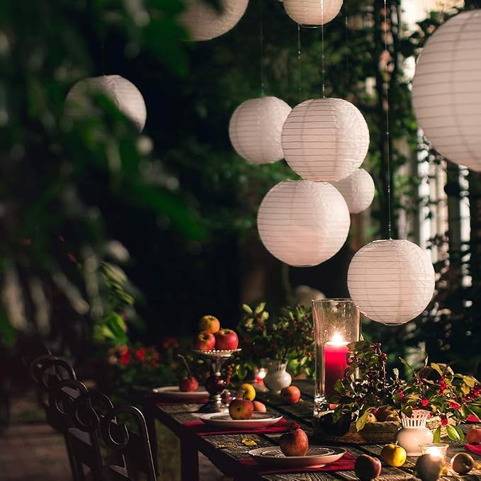 White Paper Lanterns 10 Pcs size of 12" Chinese Round Paper Hanging Decorations - Image 6