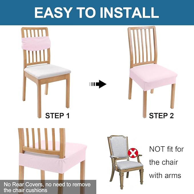 Smiry Waterproof Seat Covers for Dining Room Chairs, No Rear Covers | Stretch - Image 5