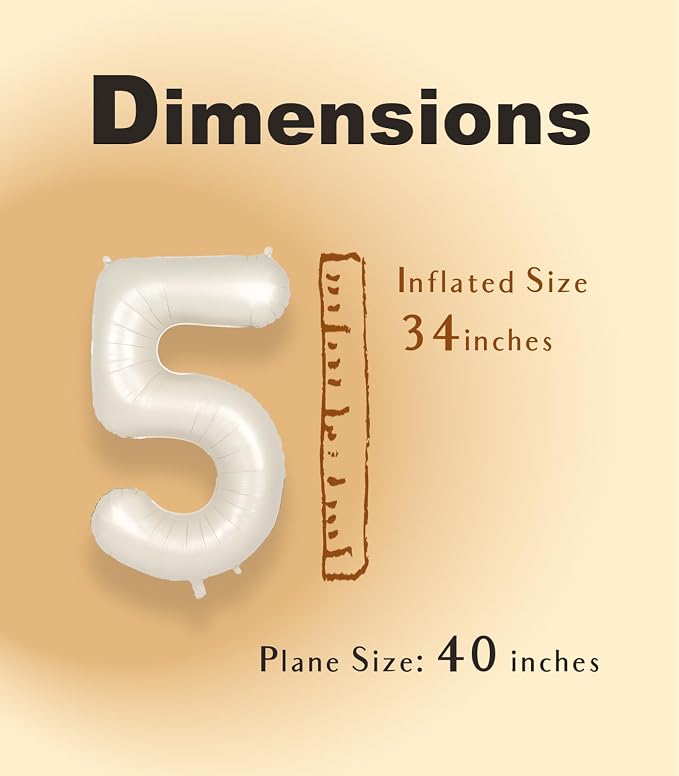 SUWEN 40 Inch Cream White Large 5 Balloon Numbers Big Foil Helium 0-9 | Jumbo - Image 4