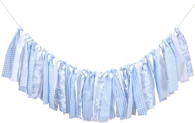 Fanfanwin 6.67 ft Blue Floral Tassel Garland Farmhouse Hanging Banner - Image 3