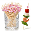 100 Pcs 4.7" Pink Pearl Cocktail Picks, Bamboo Toothpicks Appetizer Skewers | by Barfroee