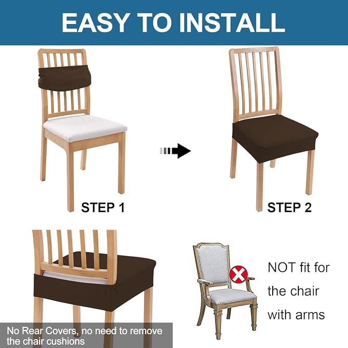 Smiry Waterproof Seat Covers for Dining Room Chairs, No Rear Covers | Stretch - Image 5