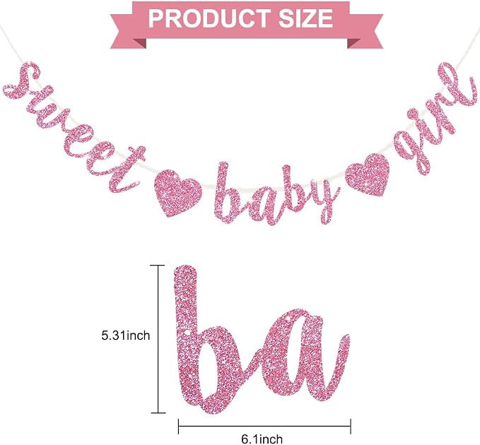 BEISHIDA Pre-Strung Glitter Pink Girl Baby Banner Baby Shower Decor | NO DIY - Image 2