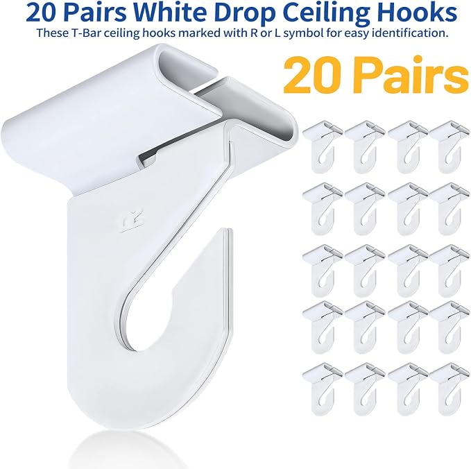 20 Pairs Drop Ceiling Hooks for Hanging, Suspended Track Ceiling Tile Clips - Image 2