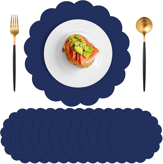 60 Pcs Navy Blue Paper Placemats, 13.5 Inch Disposable Scalloped Table Mats | by NatNarr