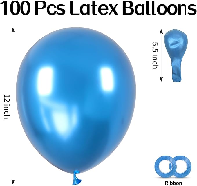 100pcs Metallic Blue Balloons 12 inch Chrome Round Latex | Helium Compatible - Image 2