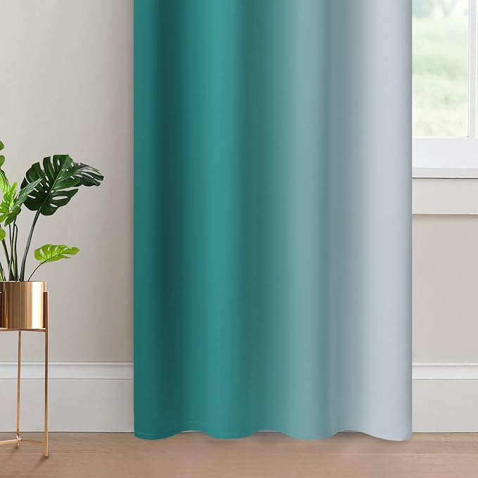 Yakamok Ombre Curtains Teal and Greyish White - Image 4