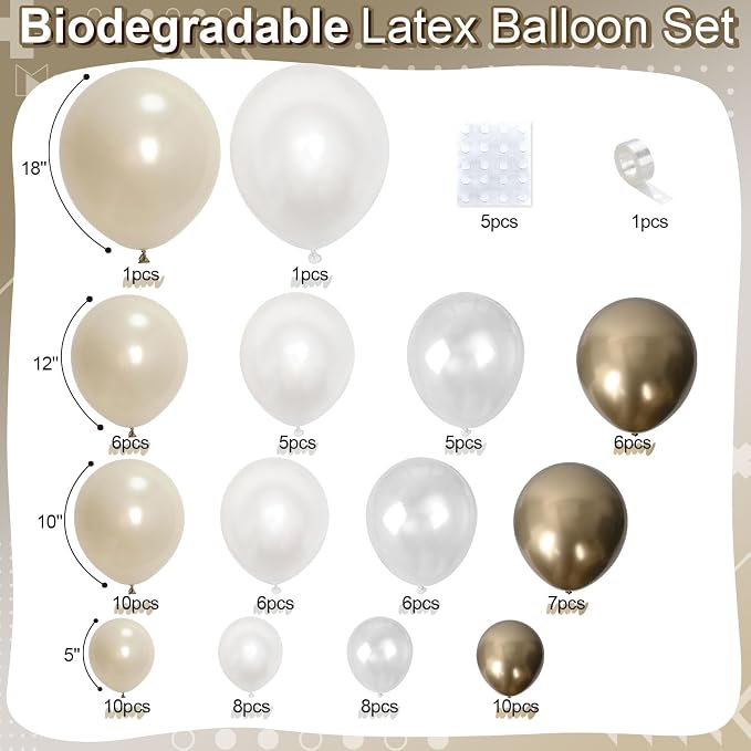 Pearl White Sand Metallic Light Gold Balloons Garland Arch Kit as Engagement - Image 3