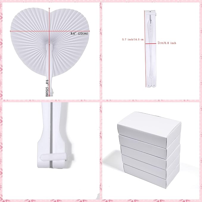 20 Pcs White Heart Paper Fans | Foldable Handheld Fans - Image 2
