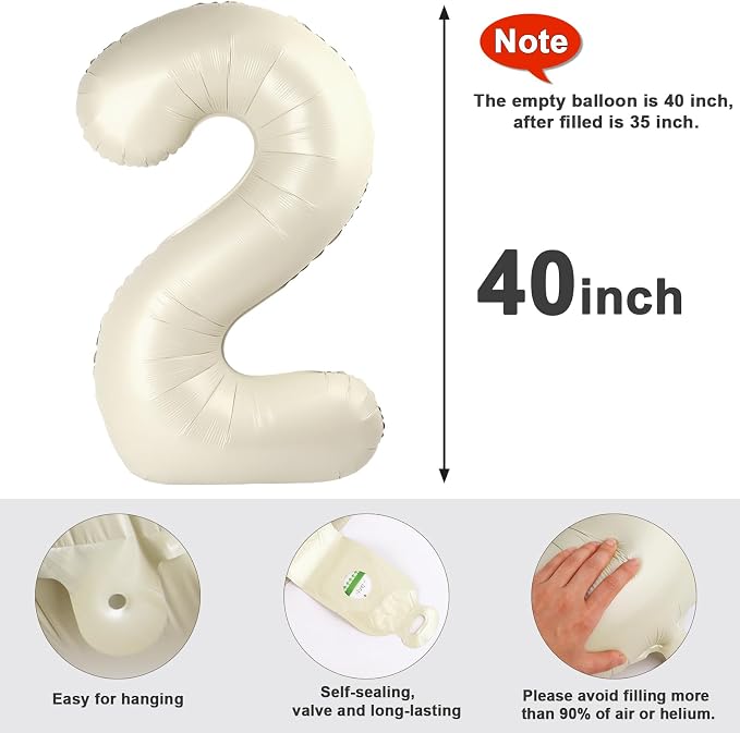 2 Balloon Numbers Birthday Decorations, 40In Cream Balloons - Image 6