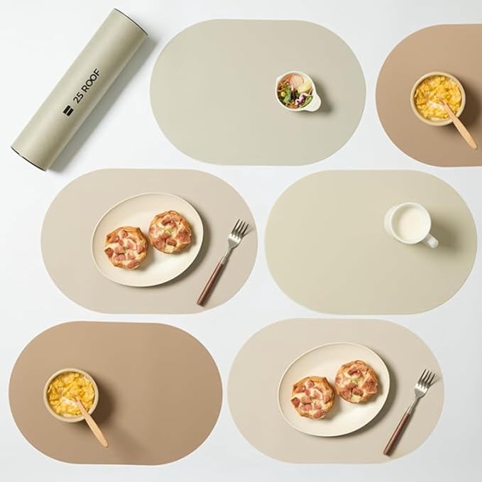 Beige Mixed Oval Silicone Placemats Set of 6 – Heat Resistant, Waterproof by Unknown
