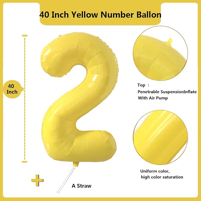 40 inch Yellow Number Balloon Giant Foil Helium Balloons Number 2 Balloon - Image 2