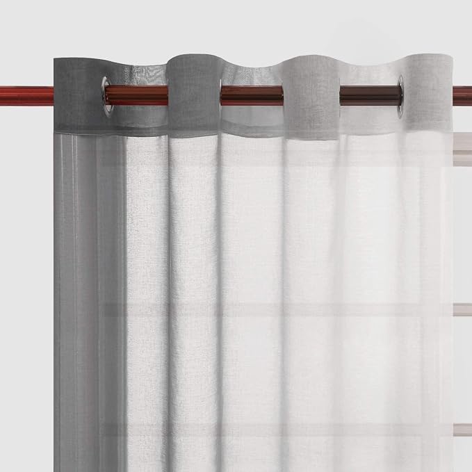 DWCN Grey Faux Linen Ombre Sheer Curtains - Image 4