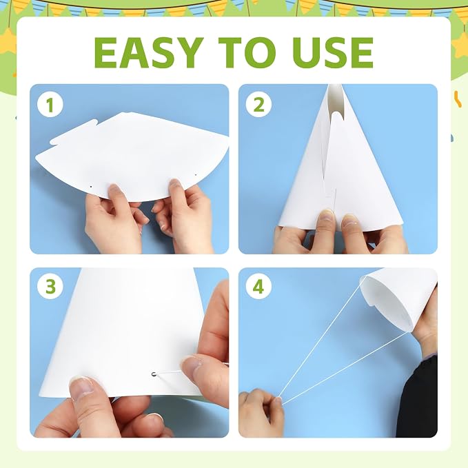 WEOXPR White Paper Party Hats for Birthday, Decorative Bulk Cone Hat for Adults - Image 7