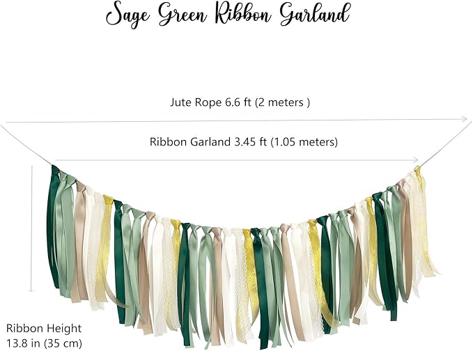 ANSOMO Sage Green Ribbon Felt Ball Garland Fabric Pom Pom Banner | Tan Brown - Image 2