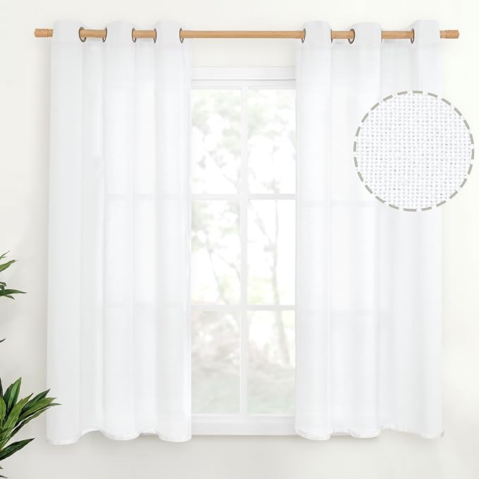 YoungsTex 45 Inch Length White Linen Curtains by YoungsTex