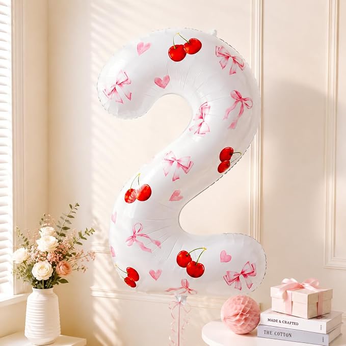 2nd Birthday Cherry Balloon, 40 Inch Number 2 DIY Pink Party Decor | Cherry - Image 5
