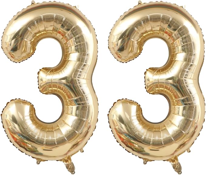 Light Gold Number 33 Balloon 40in White Gold 33 Foil Mylar Digital Balloon | by ANGEL+Q+HOUSE